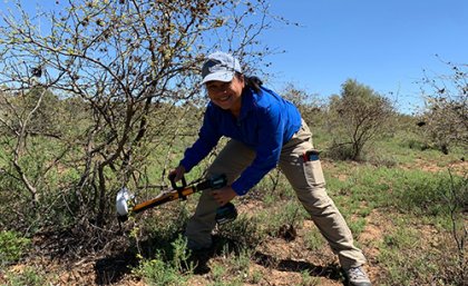 Amelia Limbongan using her equipment